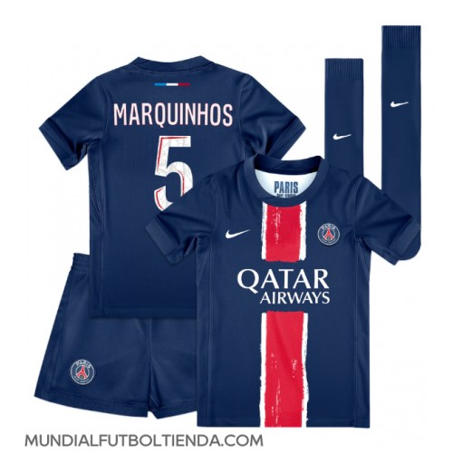 Camiseta Paris Saint-Germain Marquinhos #5 Primera Equipación Replica 2024-25 para niños mangas cortas (+ Pantalones cortos)